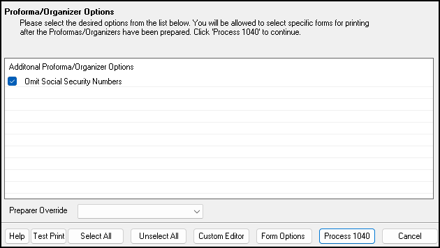 Image of Proforma/Organizer Options